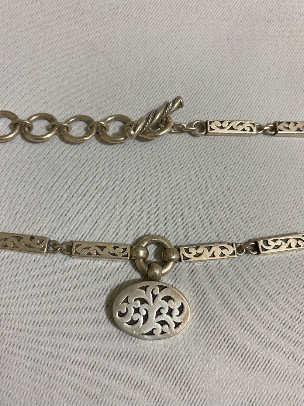LOIS HILL Necklace Hefty 18" 925 Sterling Silver Artisan Design w Toggle Clasp